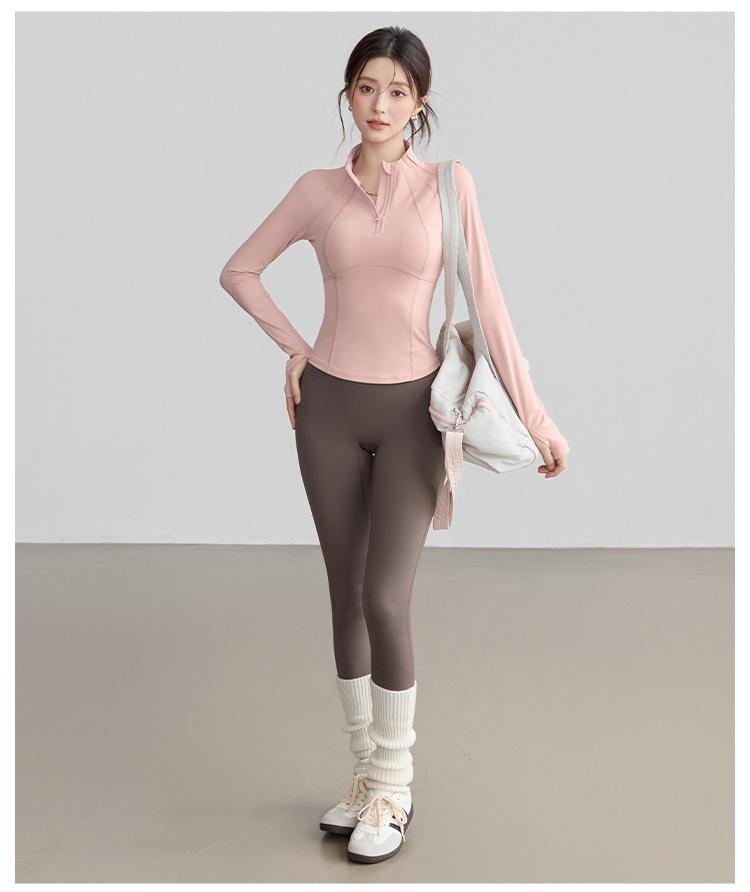 Women's Half-Zip Long Sleeve Stand Collar Yoga and Running Fitness Top