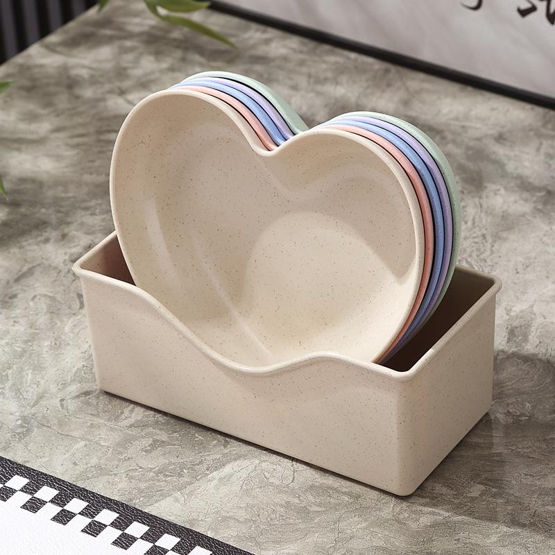 Creative Plates, Snacks, Simple Plates, Thickened Anti-Drop Spitting Bone Saucers, Plastic Fruit Plates, Love Shapes, Drop-Resistant Plates