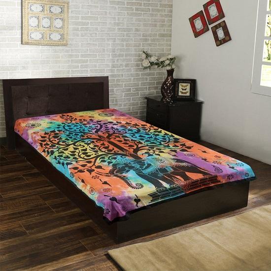 Grande Tapisserie Mandala Indienne 80x52 Pouces – Décoration Murale Bohème, Coton Multicolore