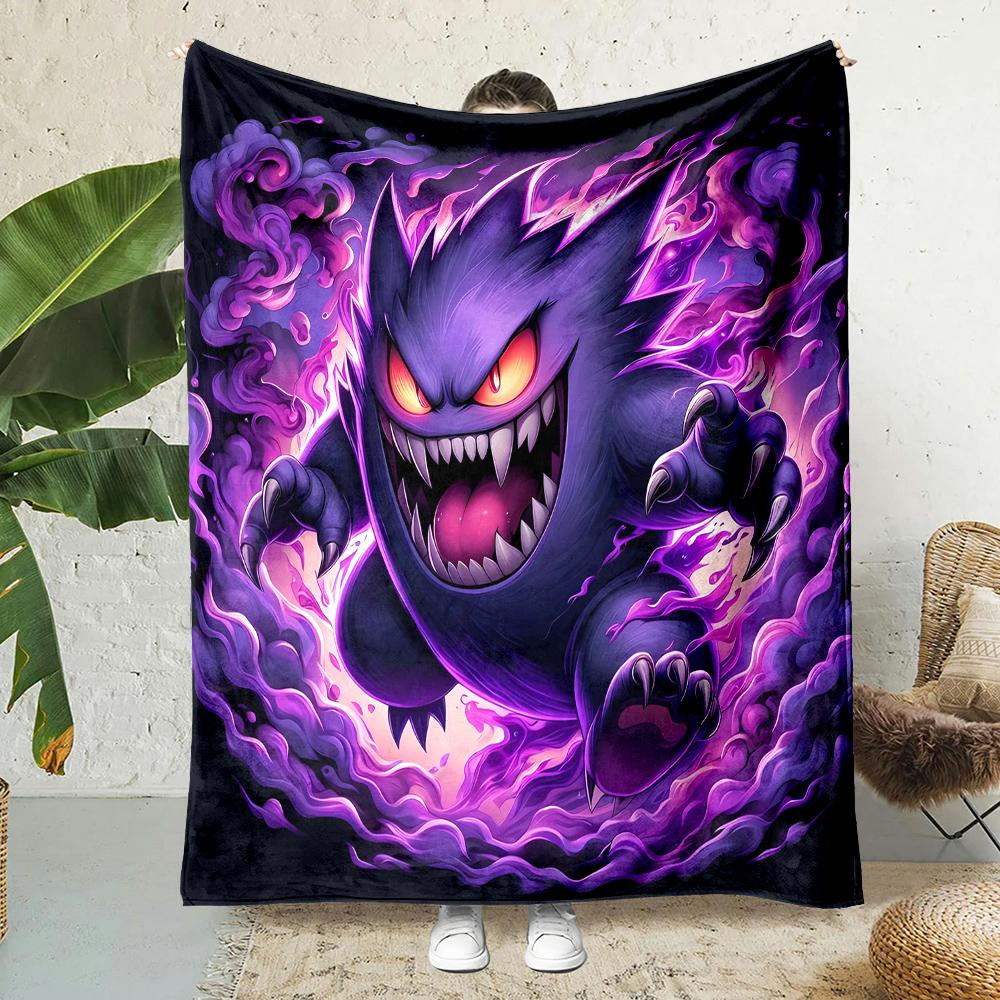 1PC Pokemon Gengar Mantas de Dibujos Animados Suave y Esponjosa Manta de Felpa Manta para Sofá Oficina Manta de Picnic Playa Adecuada para Todas las Estaciones