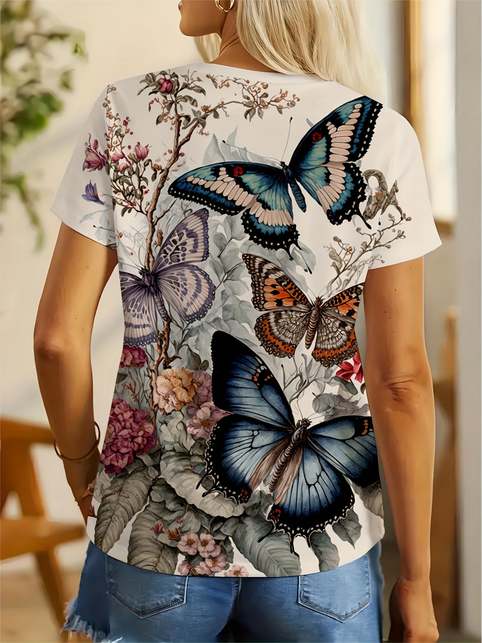 

Women S Casual Butterfly Print T-Shirt. Short-Sleeved with a Stylish Round Neck. Perfect for Everyday Use M дубильна кора