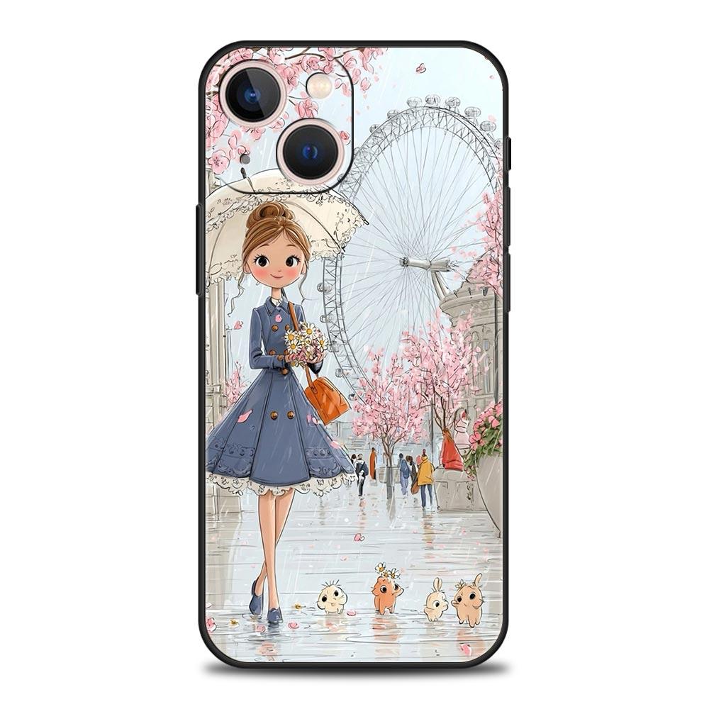 Cartoon Girl Phone Case Cover for iPhone 17 16 15 14 13 12 Pro Max 11 Pro Max 17 AIR Plus Shockproof Soft TPU Shell Fundas Capas