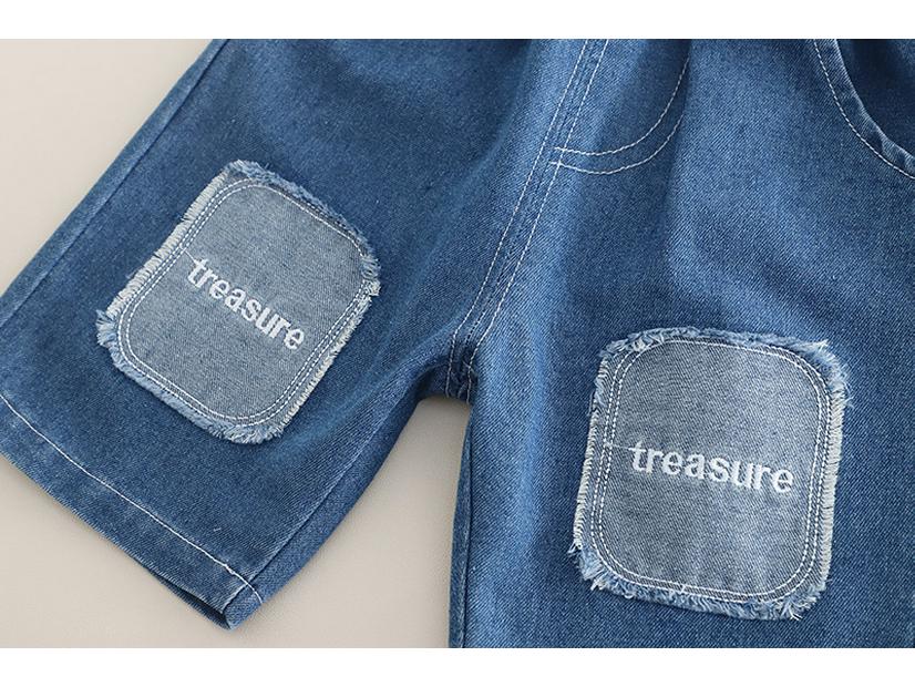 2025 Summer Boys' Cartoon T-shirt & Denim Shorts Set