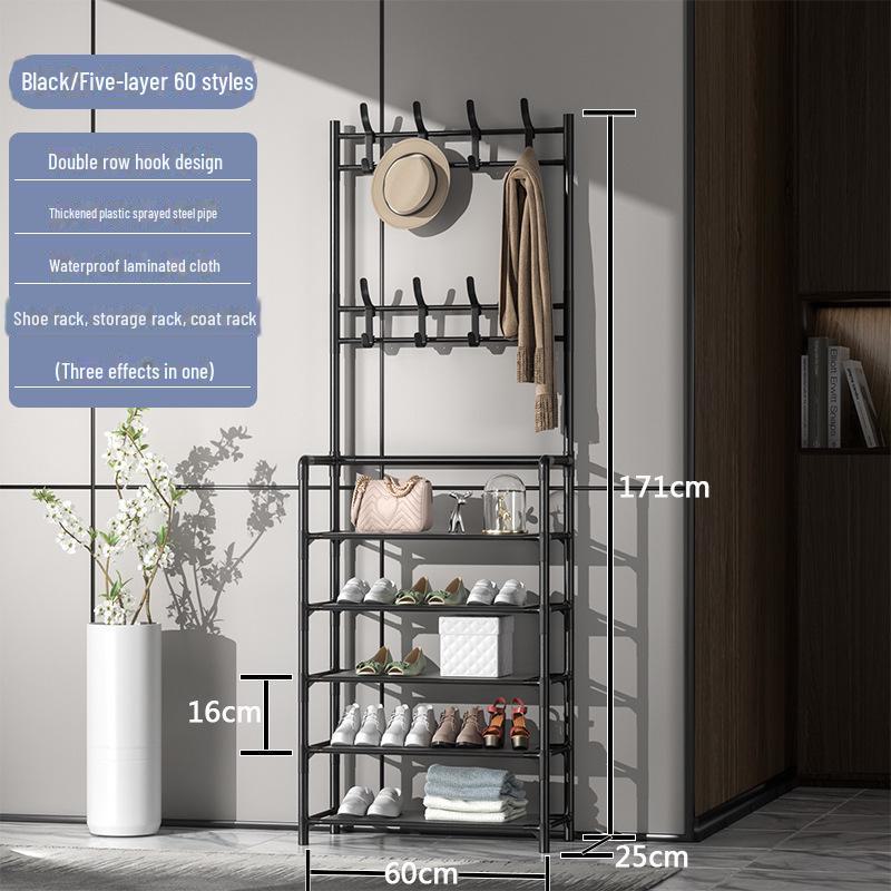 

Многофункциональная напольная вешалка для одежды и обуви с пылезащитным чехлом для общежития и дома Five-layer чёрный