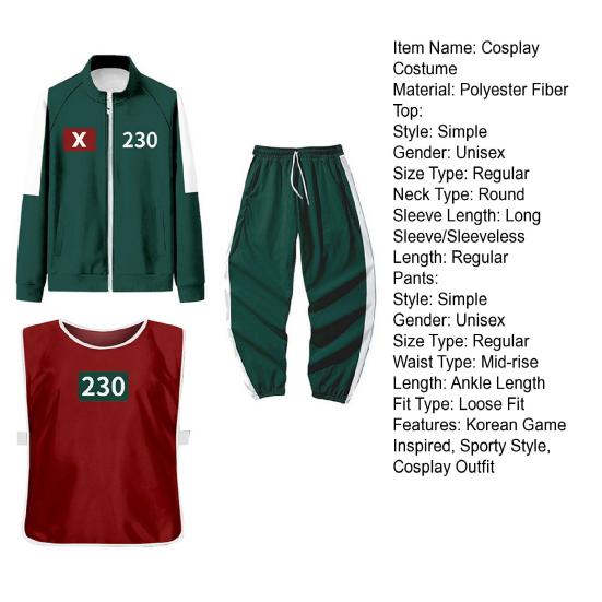 3 Pcs/Set Cosplay Costume Zip-up Sweatshirt Jacket Drawstring Pants with Vest Korean Game Tracksuit Set for Women Men Sports Running Gym