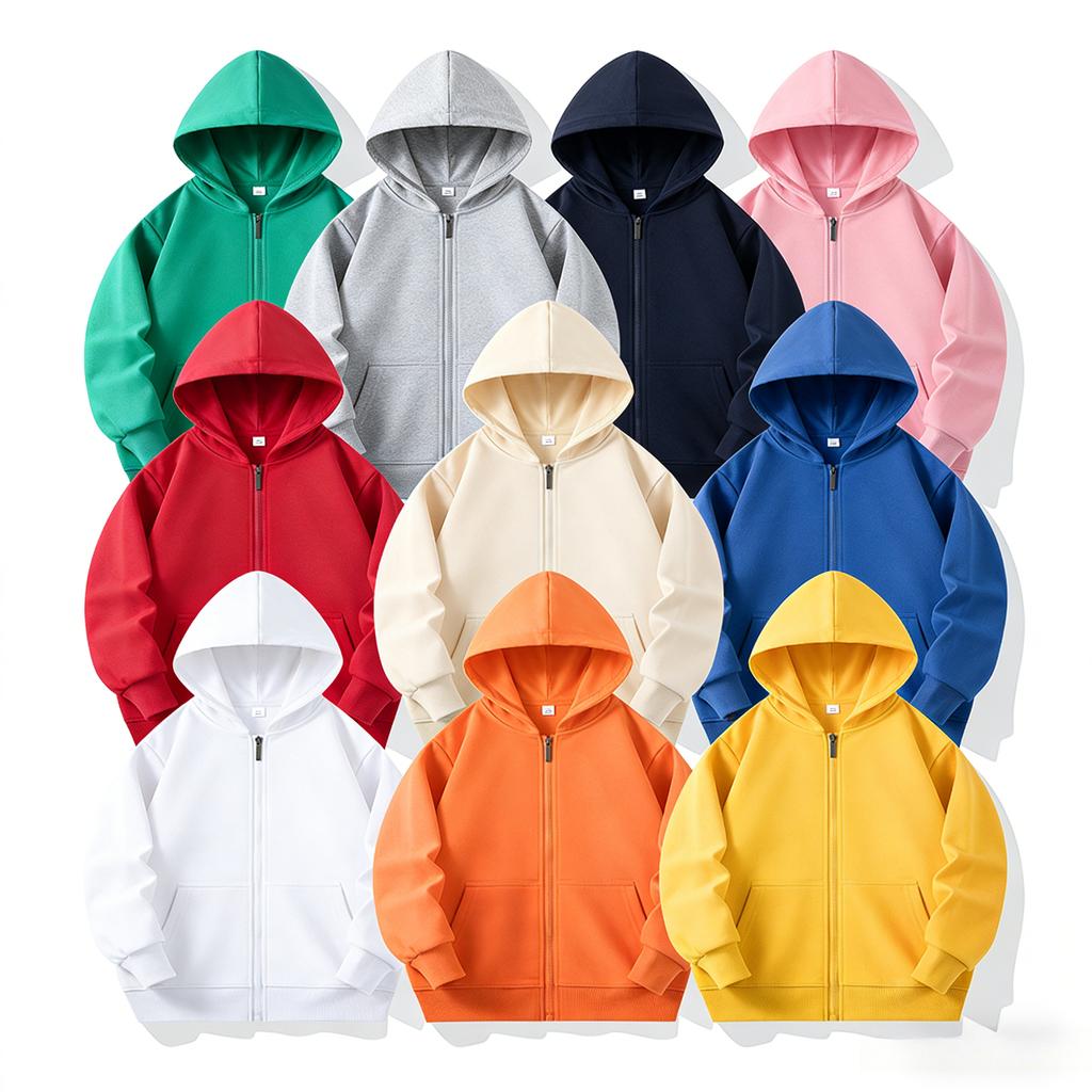 School Kids Zipper Hoodie Hooded Sweatshirt Jacket Children's Casual Outdoor Outfits Boys Girls Outerwear Sportswear 15 Colors
