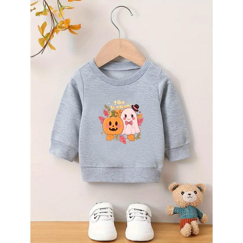 HalloweenCute Cartoon Print Pattern, Durable, Wrinkle Resistant, Comfortable and Versatile Round Neck Hoodie for Baby Girls Aged 0-3 Years n
