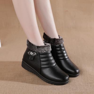 Hiver Grande Taille Chaud et Confortable Chaussures Mère Chaussures en Coton d'Âge Moyen et Personnes Âgées Plus Velours Antidérapantes à Semelle Plate à Semelle Souple Chaussures en Cuir