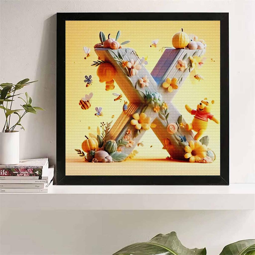 DIY Diamond Painting Round Diamond Winnie and The Letter X Full Diamond Mosaic Home Decoration Painting Cross Stitch Kit
