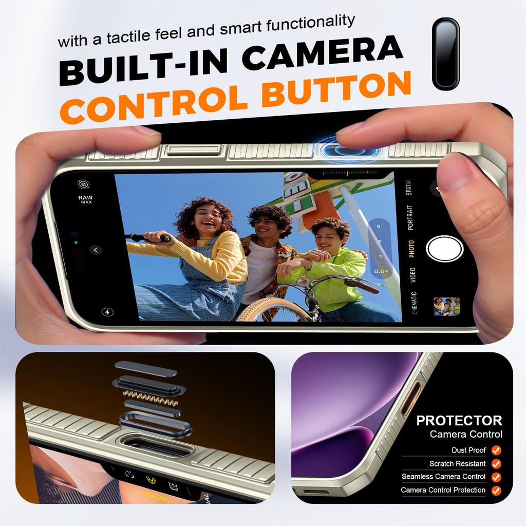 Mit Kartenhalter, Schiebefach für die Kamera und Ständer für iPhone 17 Pro Max Handyhülle, Anti-Fall PC+TPU Brieftaschenhülle - Champagner