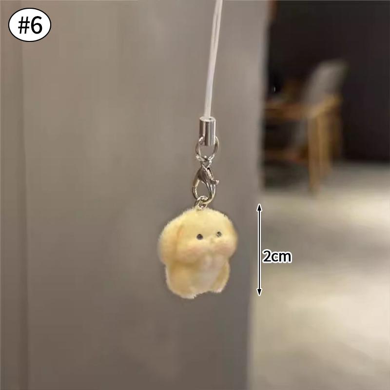 Flocking Mini Dog Phone Hanging Pendant Aesthetic Keychains Women Teddy Keyrings Cute Keychains for Cell Phone Llaveros