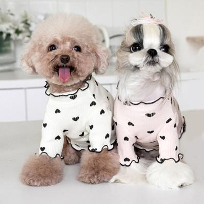 Dog Clothes for Small Medium Dogs Cats Summer Fall Heart Print Puppy Shirt Stretchable Long Sleeve Pet Outfits for Chihuahua Schnauzer