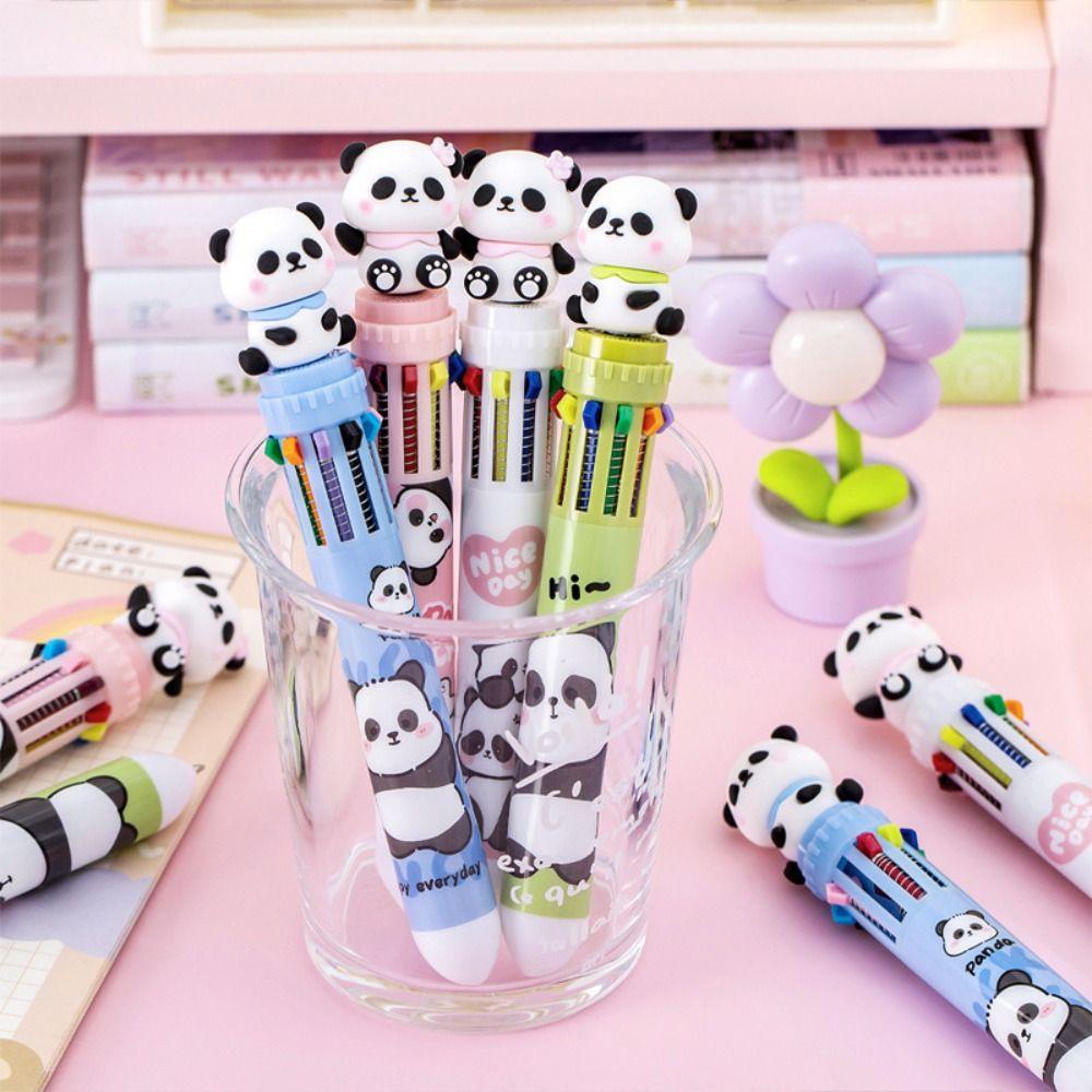 Cute Panda Ballpoint Pen Cartoon Hand Account Pen 10 Colors Journal Pens Office Supplies