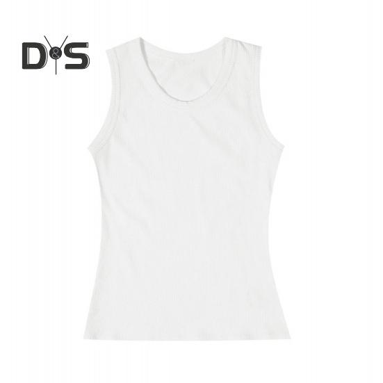 Men Vest Ribbed Fabric Round Neck Tight Fit Solid Color Tank Tops Breathable Vest Sports Fitness Streetwear