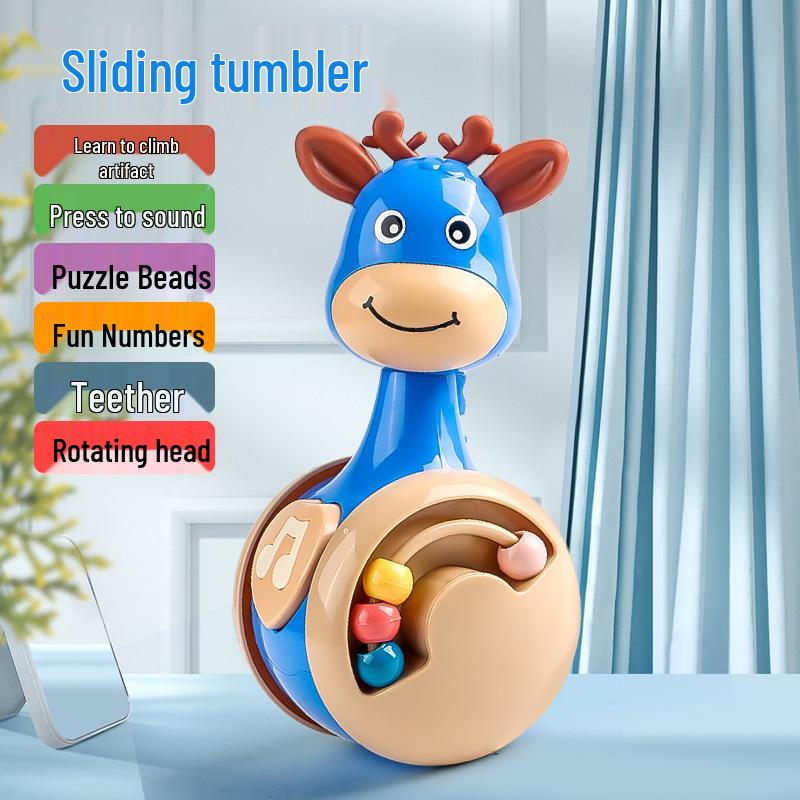 Fawn Tumbler: Educational Soothing Squeaky Dinosaur Toy for Babies and Children
