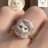 Adjustable Cute Head Ring Kitten Animal Ring Sweet Dog Head Ring  for Cat Dog Lovers