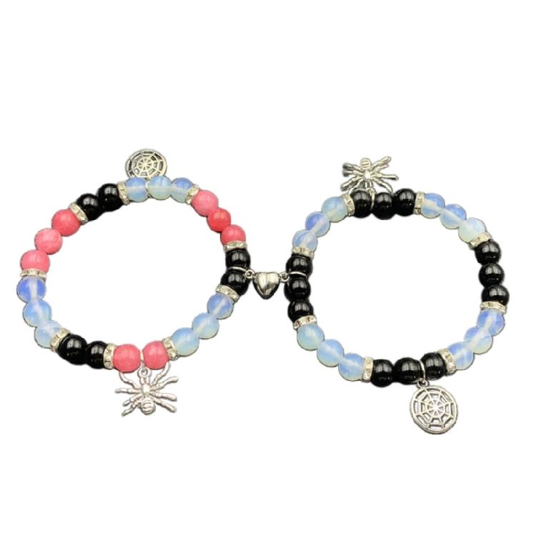 

2 Pieces Halloween Spiders Bracelets for Women Men Magnetic Heart Couple Bangle