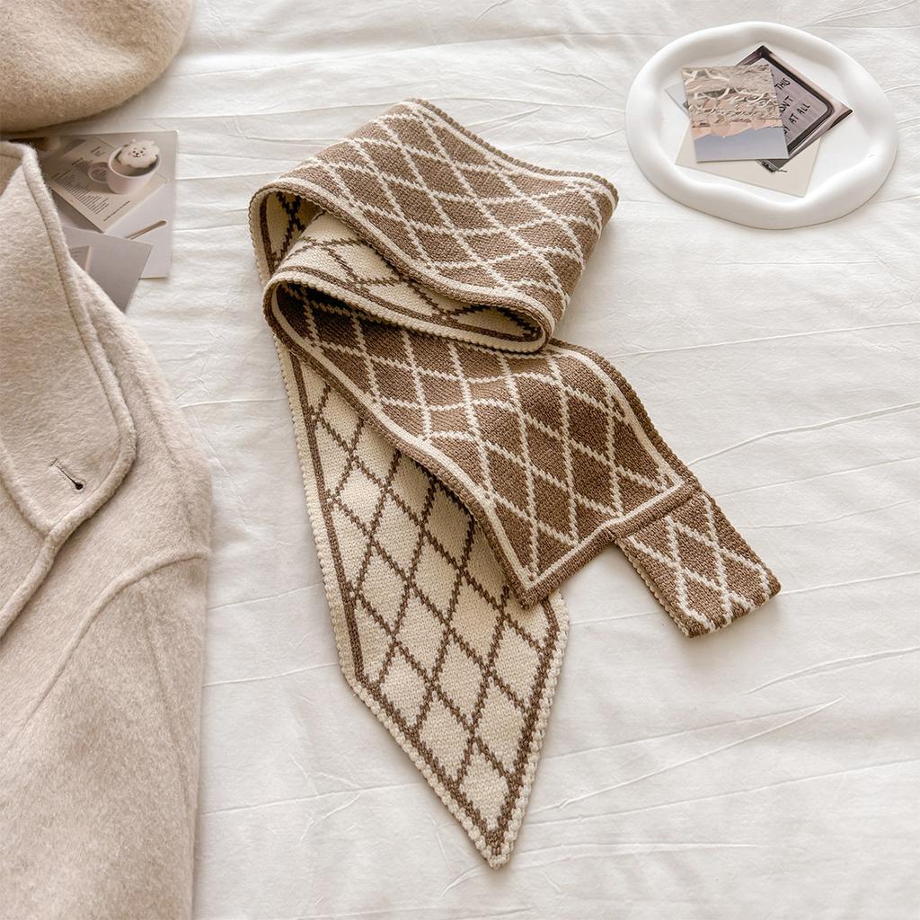 Polka Dot Striped Thicken And Warm Winter Small Knitted Scarf For Women Striped Neck Gaiter Versatile Temperament Scarves