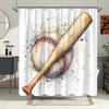 Baseball Shower Curtain - Watercolor Wooden Bat & Ball, Nostalgic Sports Theme, Water-Resistant Polyester