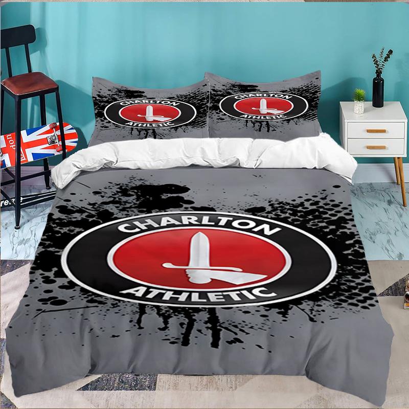 3PCS Football Charlton-Athletic Crest Bedding set,Ideal For1pc Duvet Cover And 2pcs Pillowcases Perfect for Christmas,Ideal for Bedroom, Dormitory