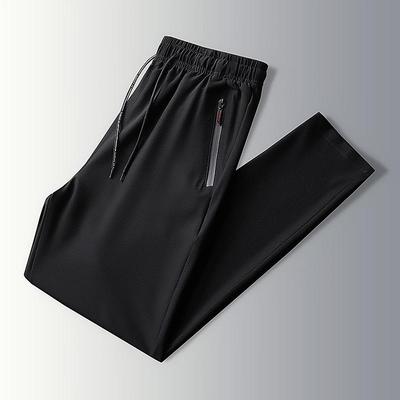 Men's Korean Style Quick-Dry Nine-Point Ice Silk Pants: Breathable, Thin, Straight-Leg, Solid Color Casual Wear