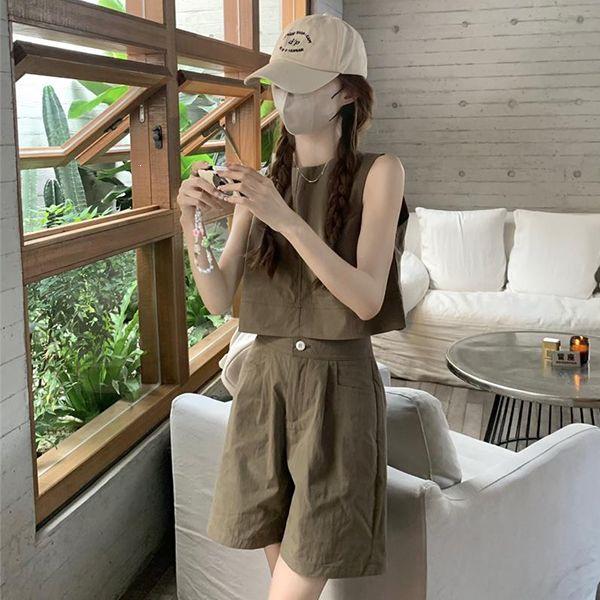 2026 Women's Casual Suit: Loose Vest Top & High-Waist Wide-Leg Shorts Two-Piece Set for Summer