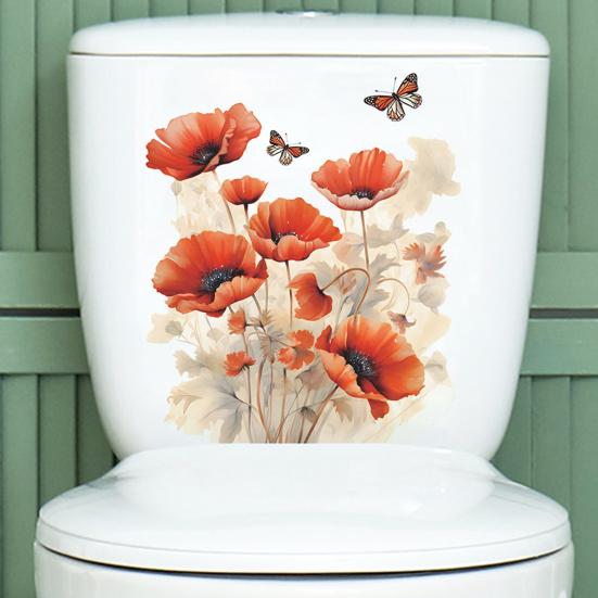 Toilet Sticker Removable Self-adhesive Waterproof PVC Living Room Bathroom Wall Art Floral Toilet Lid Decoration
