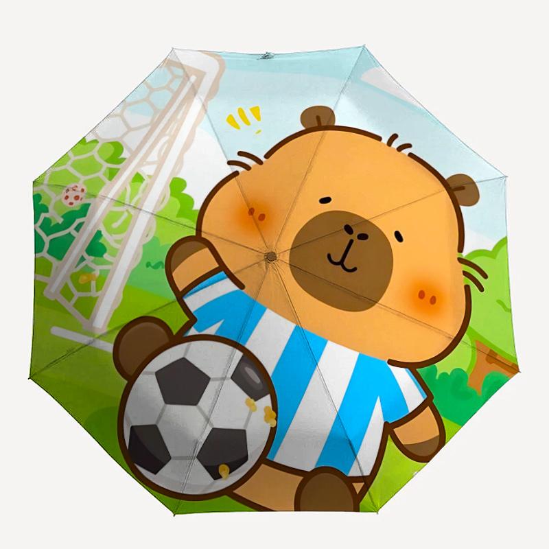 

1pc Soccer Bear One Umbrella a Plastic Hle, Compact Stylish, with a Vibrant Cartoon Pattern, Perfect Home, Travel