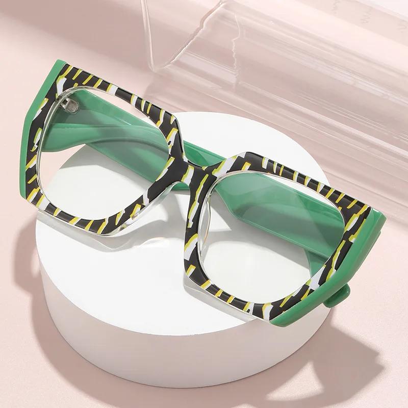Anti-Blaulicht Farbe Floral Große Rahmenbrille Europäische und Amerikanische Modische Spleißfarbe Kollision Polygon Flachspiegel