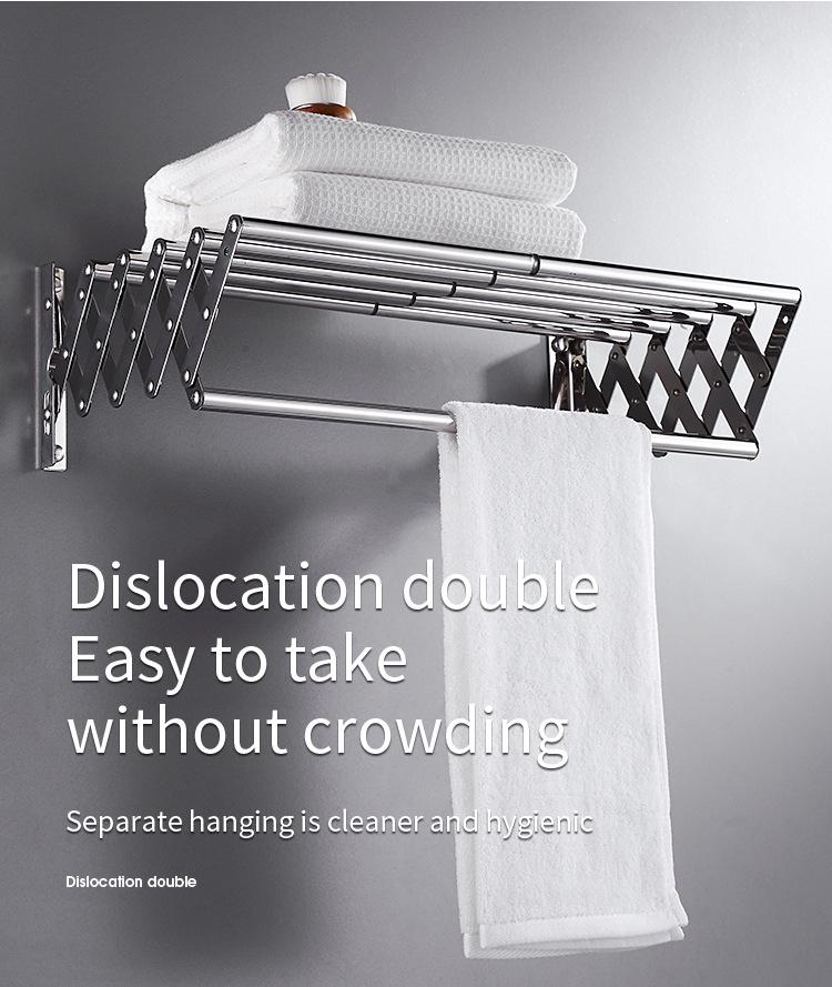 304 Stainless Steel Retractable Double/Single Bar Bathroom Towel Rack with Folding Storage