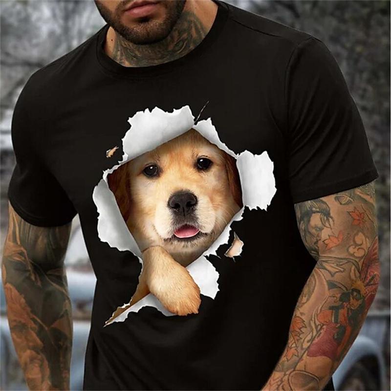 Trendy Men's T Shirt Summer Cute Pet Golden Retriever Graphic 3D Printed Short Sleeve