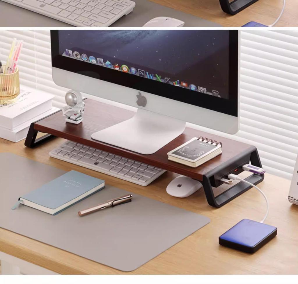 Verstellbarer USB-Monitorständer für Schreibtisch: Ergonomischer Bildschirmständer mit Ablage