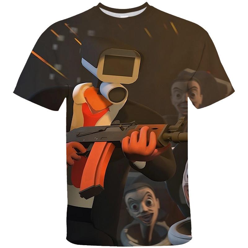 Men's 3D Printed Skibidi Short Sleeved Street Cartoon Camera Printed Fashionable T-shirt