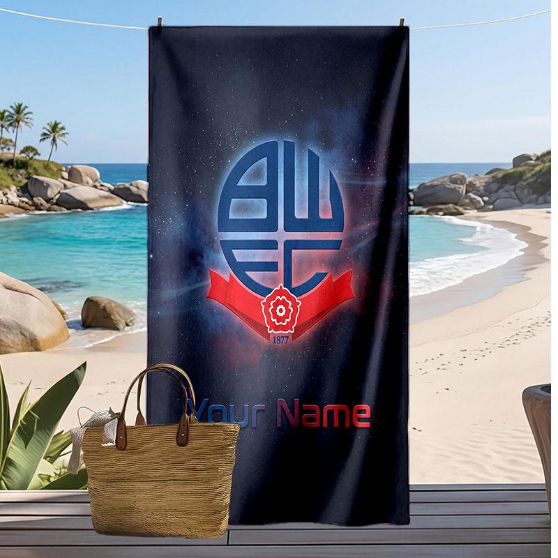 Bolton Wanderers FC Personalized Printed Beach Towel Soccer Logo Support Custom Name Text Absorbent Towel For Sport Travel Special Gift