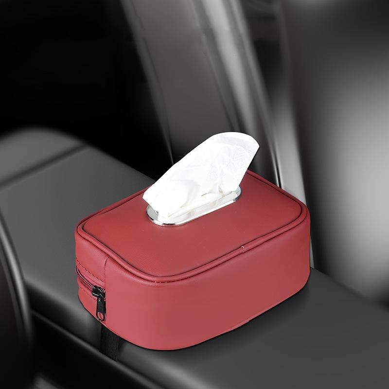 Hanging Car Napkin Holder, Center Console Armrest Box Leather Car Tissue Box, Sun Visor Backseat Tissue Case with Fix Strap