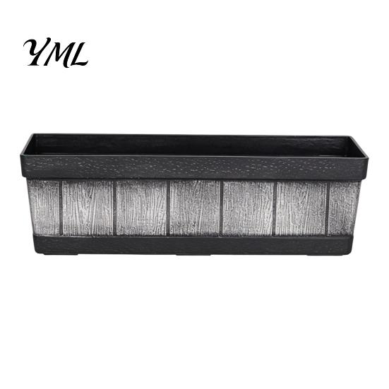 Portable Flower Container for Courtyard 18 Inch Rectangular Planter Box, Imitation Wood Grain Window Box Planter, Plastic Vegetables Large Capacity