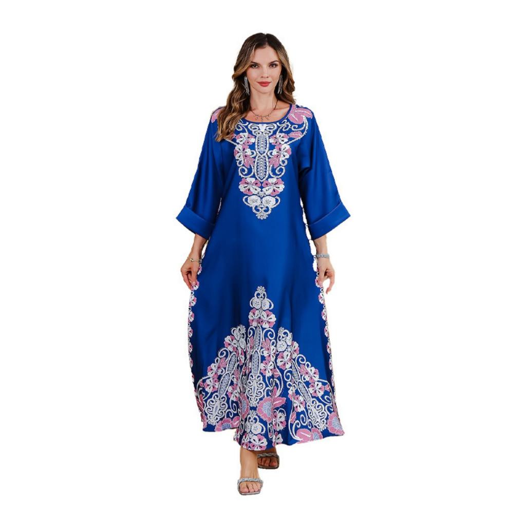 OEM Custom Women's Evening Dress, Printed Beaded Flowy Hem Party Gown, Women Formal Dress From Factory