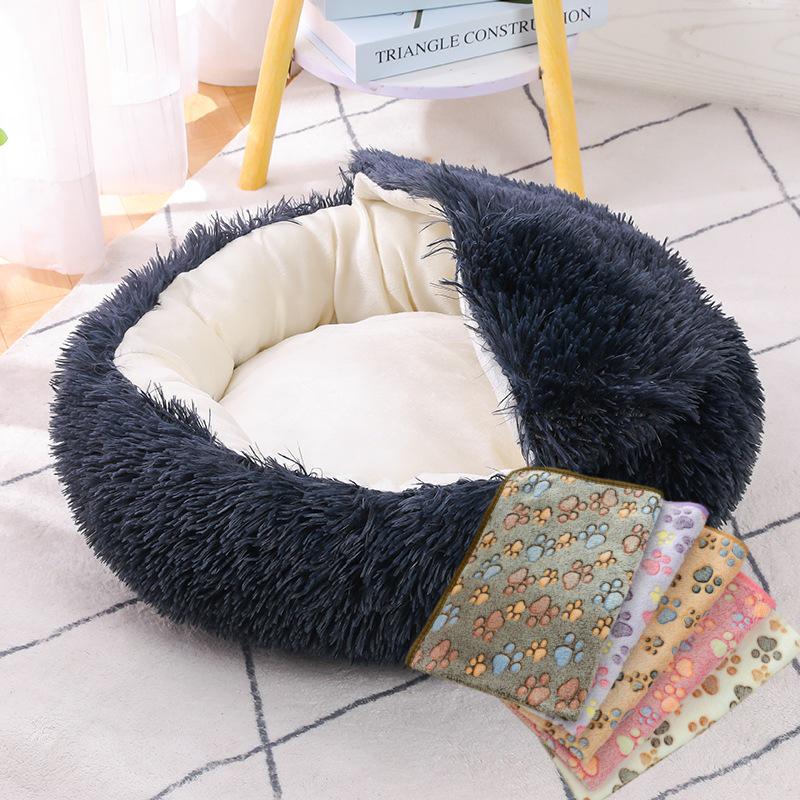 Cozy Plush Cat Bed - Round, Semi-Enclosed for Deep Sleep