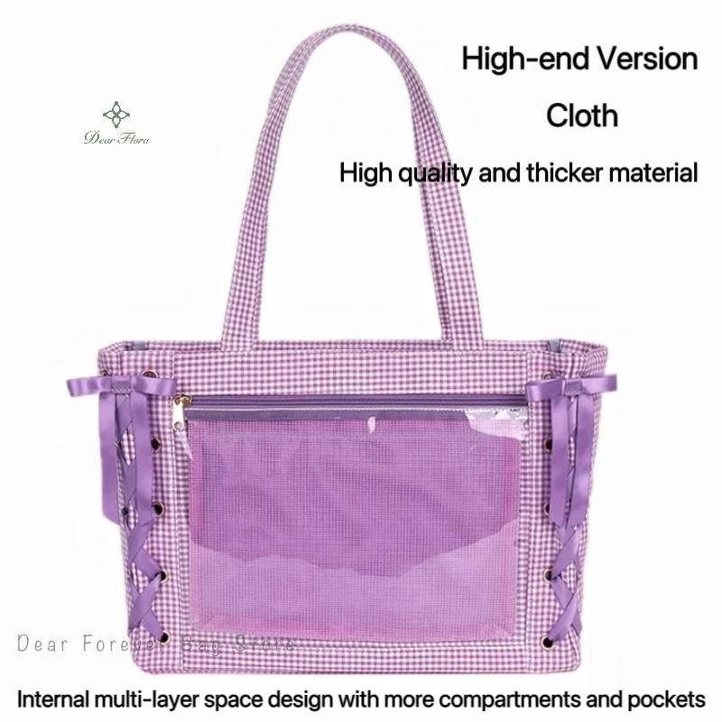 Japanese Sweet Women Ribbon Ita Bag Fashion Large Capacity Tote Bag Aesthetic Shoulder Bag Cute Lolita Girl Transparent Handbags