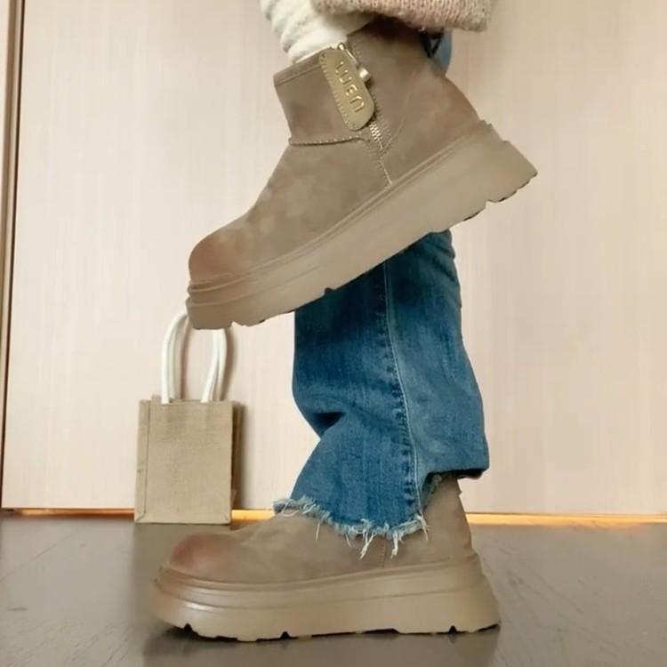 [Weird Aestheticism] Thick-soled Inner Height-increasing Leather Fur Snow Boots Women's New Velvet and Thickened Cotton Shoes In Autumn and Winter