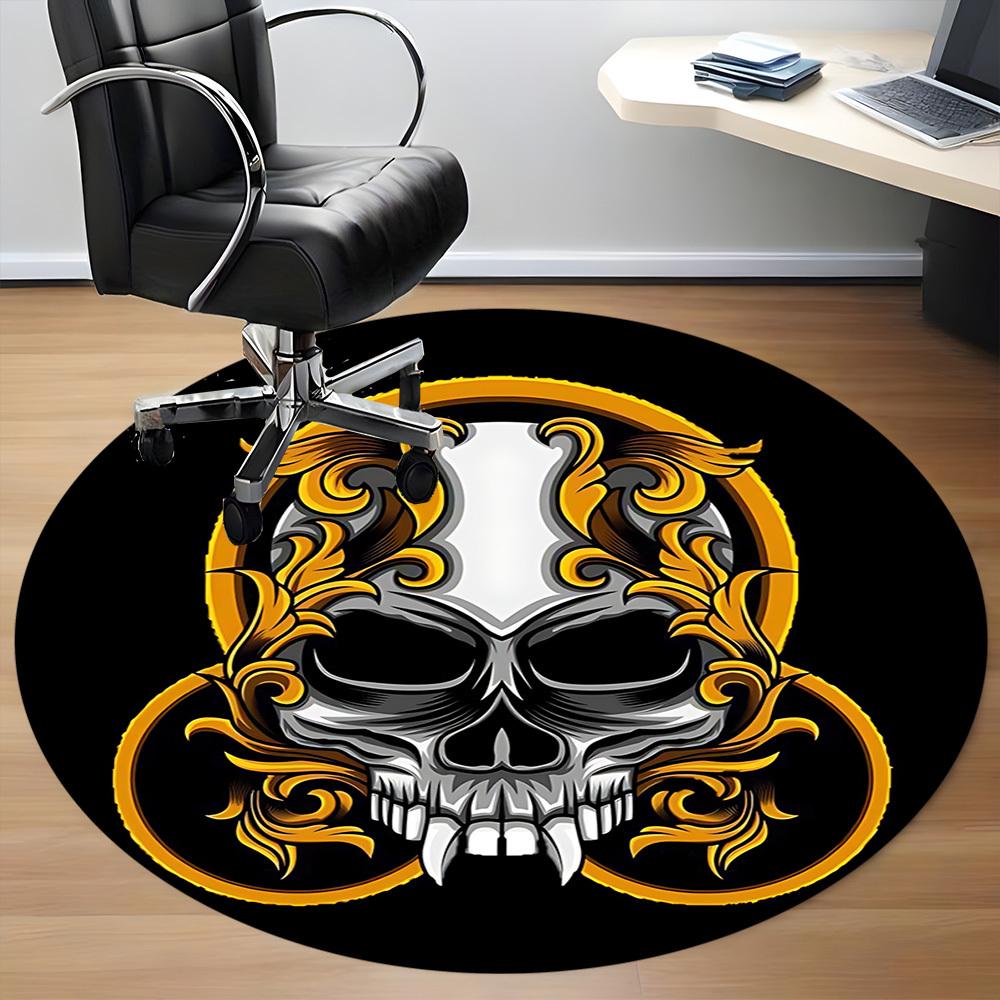 1pc Skull Ornament Office Round Area Rug, Under Office Chairs Bedroom Living Room Home Decor, Room Deco