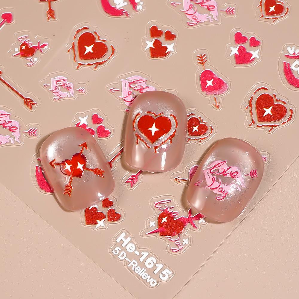 Redanco 5D Valentine's Day Fiery Red Lips Embossed Nail Stickers - He1616