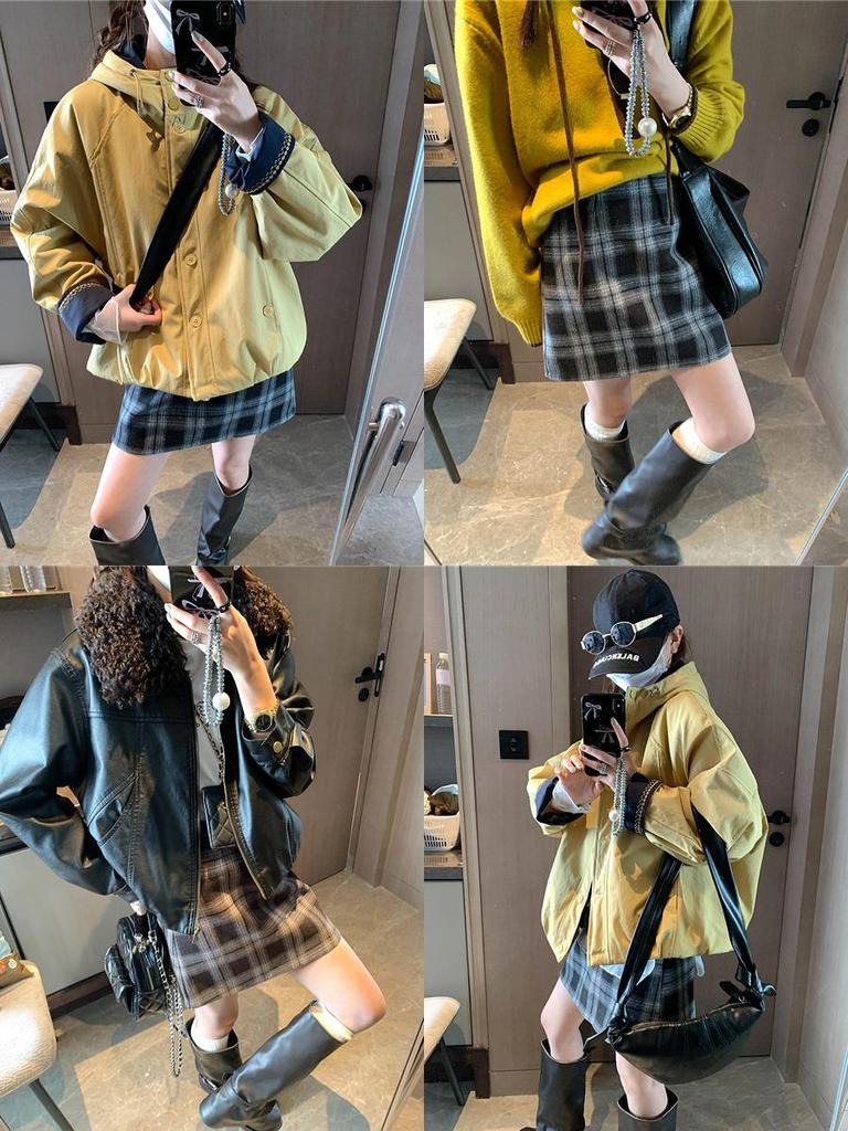 Moqie Retro Wool Plaid A-line Slimming Skirt MQ1000
