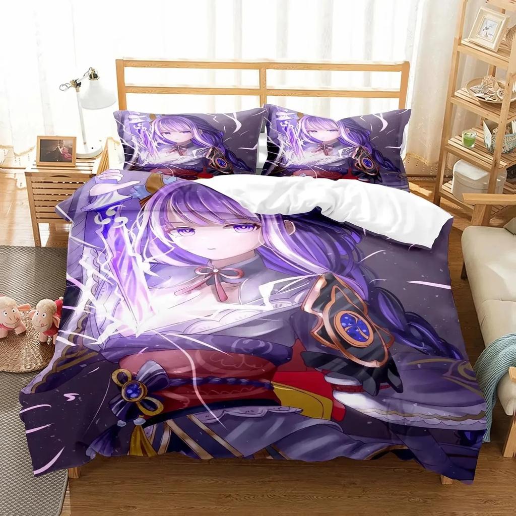 Comforter Anime Girl Genshin Impact Beelzebul Bedding Set 3D Printed Suitable For Bedroom Home Textile