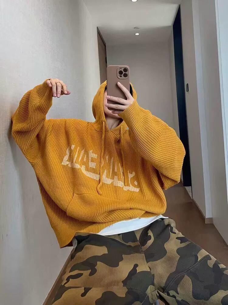 

Salted Egg Yolk Men s Autumn Winter Knit Hoodie Sweater 2XL жовтий