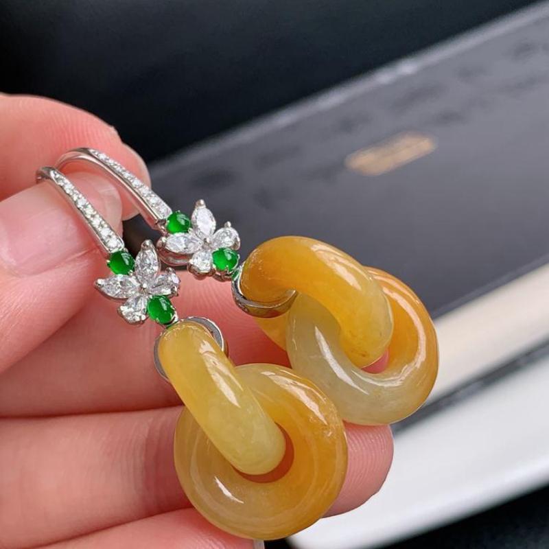 

Серьги-переплеты из натурального желтого хотано-жадеита для женщин Новые серьги в китайском стиле с инкрустацией Роскошные классические ювелирные изделия