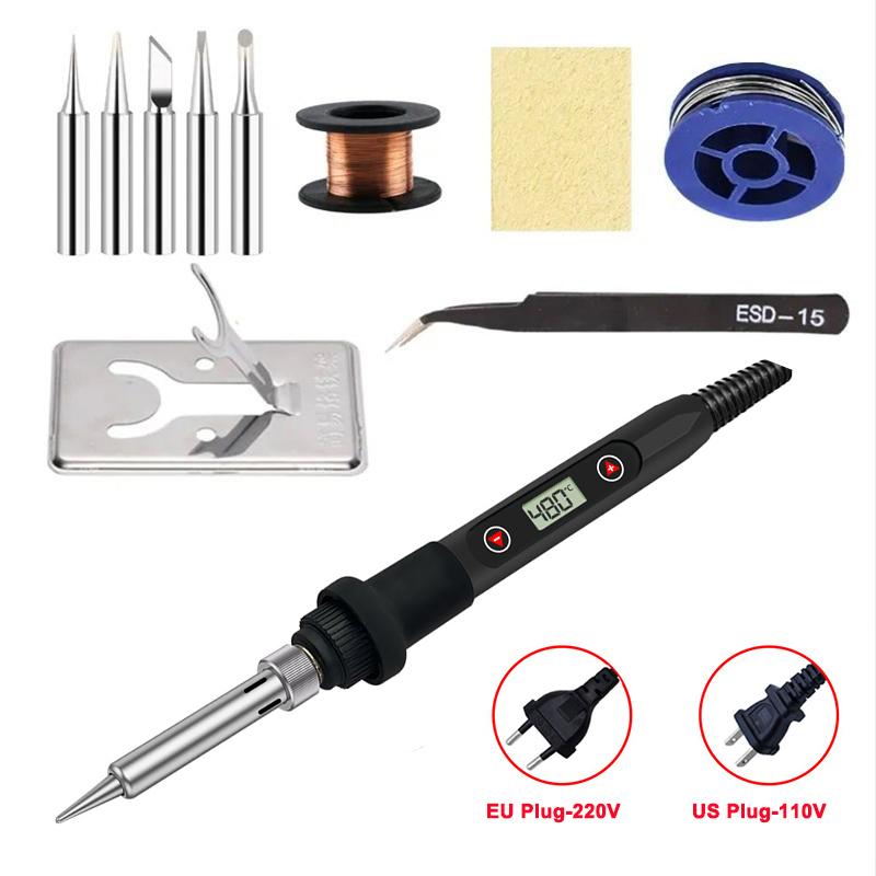 LCD Digital Adjustable Temperature 80W Soldering Iron Electric Welding Tools Solder Wire Tweezers DIY Hand Tool