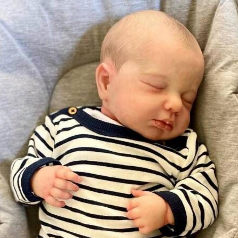Realistic 49 Cm Reborn Baby Doll Finished Asleep LouLou Soft Cuddly Body Lifelike Handmade 3D Painted Skin Visible Veins Collectible Art Doll Kid Gift