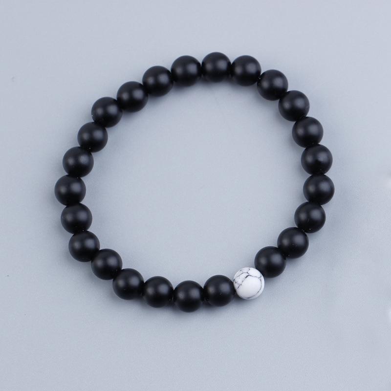 8mm Matte Black and Frosted White Turquoise Couple Bracelet