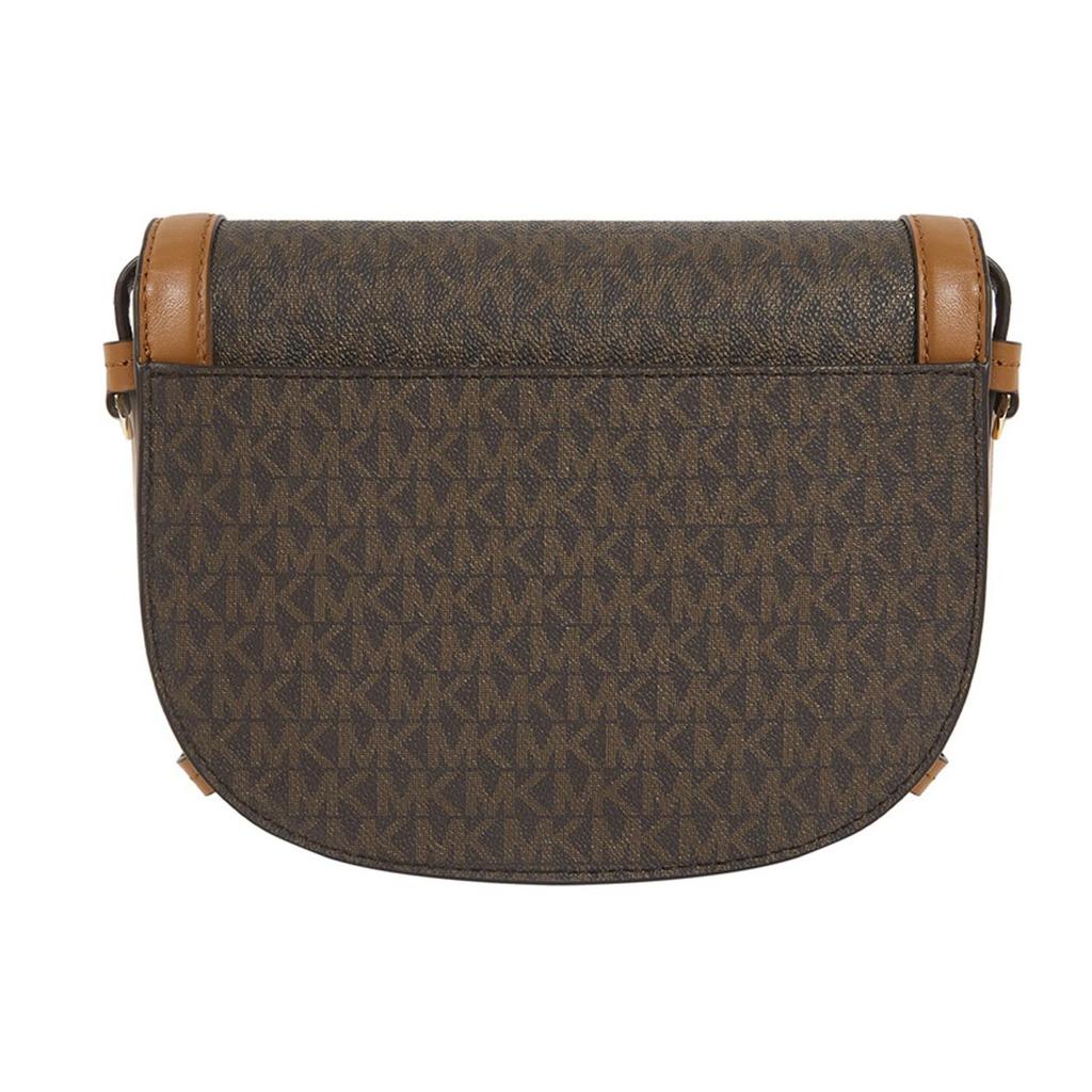 Michael Kors Hally Classic Monogram Print Color Block PVC Saddle Bag Women Shoulder Bag Dark-Brown Acorn-Brown 30H1G2HM6B-BRN-ACORN